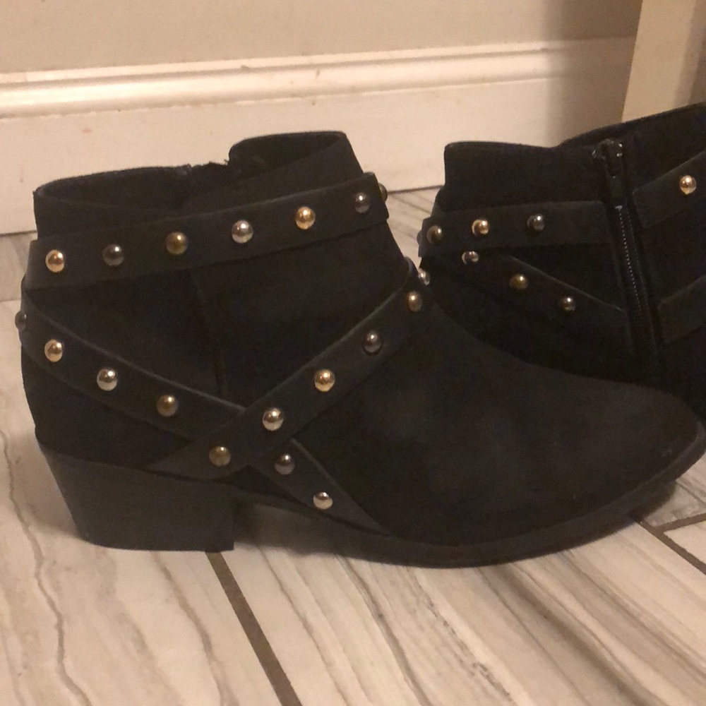 Black with gold stud ankle boots